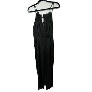 J.O.A Womens Sleeveless Striped Jumpsuit Black M Adjustable Strap Pockets NEW